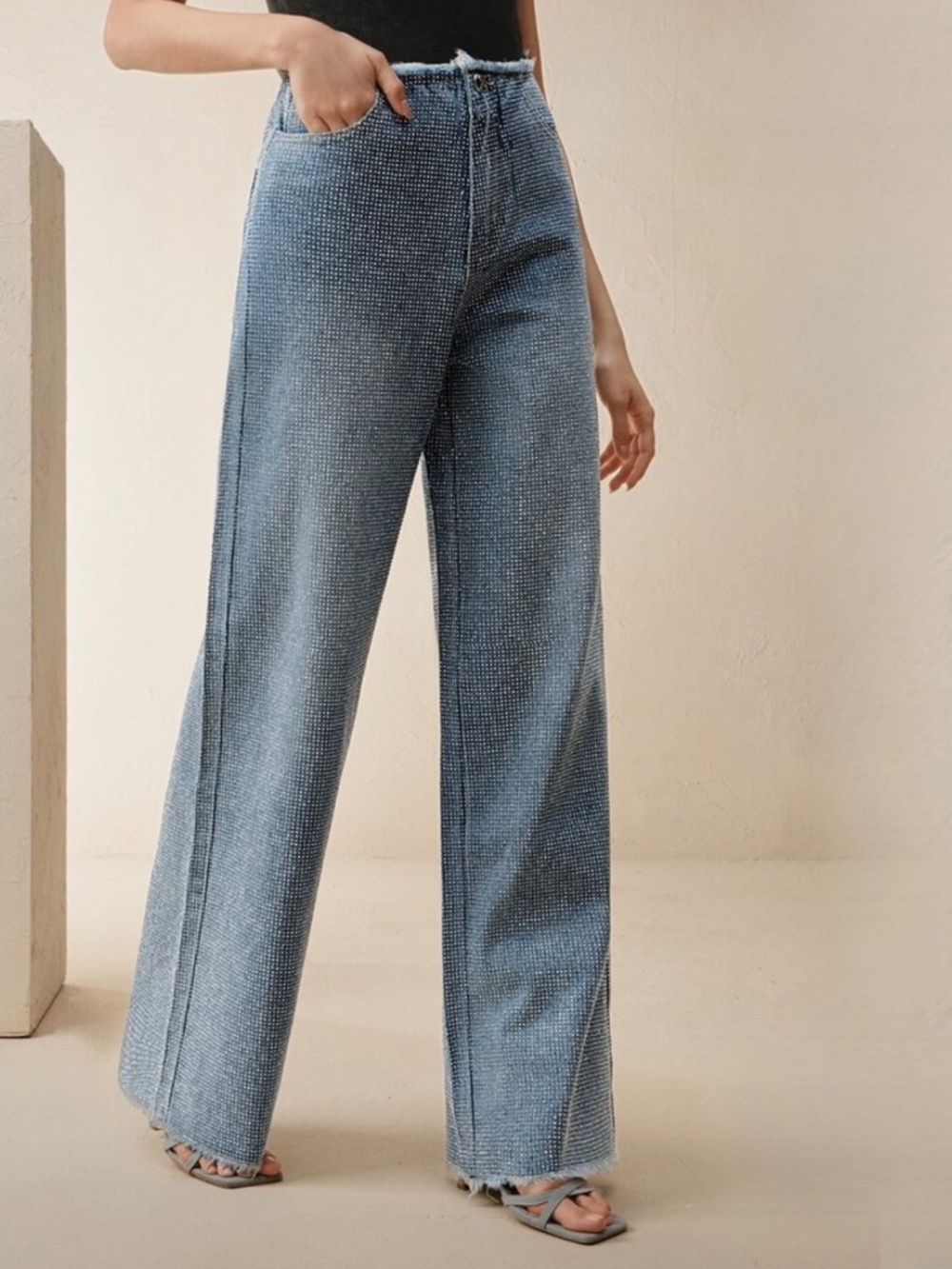 Straight Leg Rhinestone Jeans - Picture 3 of 4